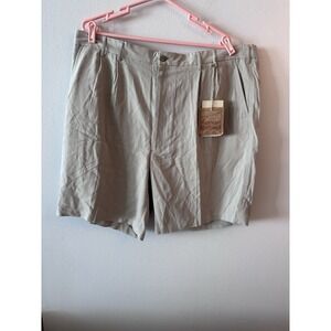 NWT Luau Mens Tan Silk Shorts 42x9 Pleats Island Wear Resort Beachy Preppy